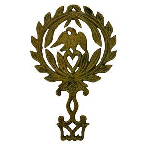 Vintage Virginia Metalcrafters Cast Brass Eagle Heart Trivet Patriotic
